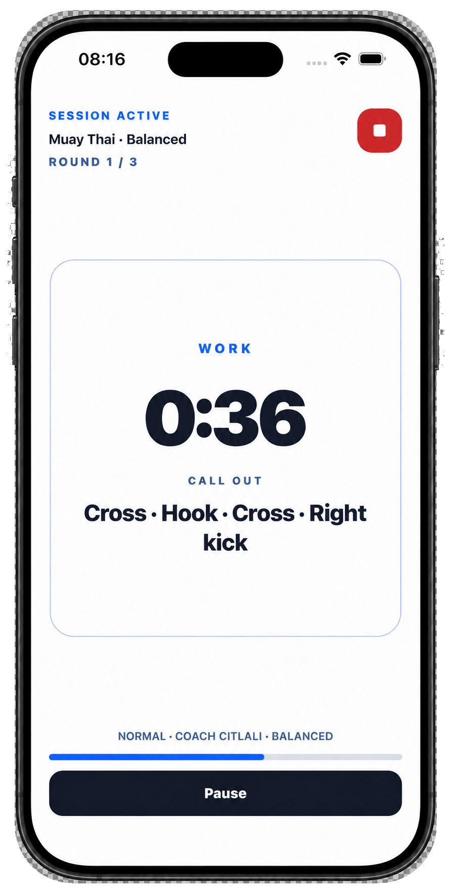 Real Xparring active training screen