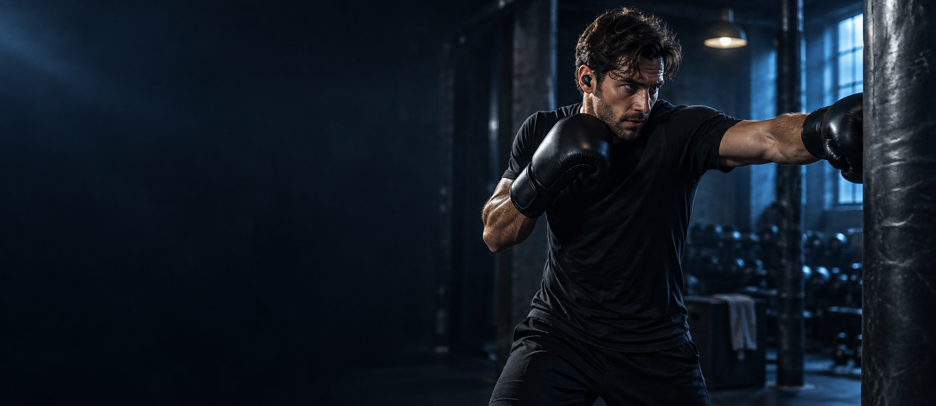 Boxer training on a heavy bag