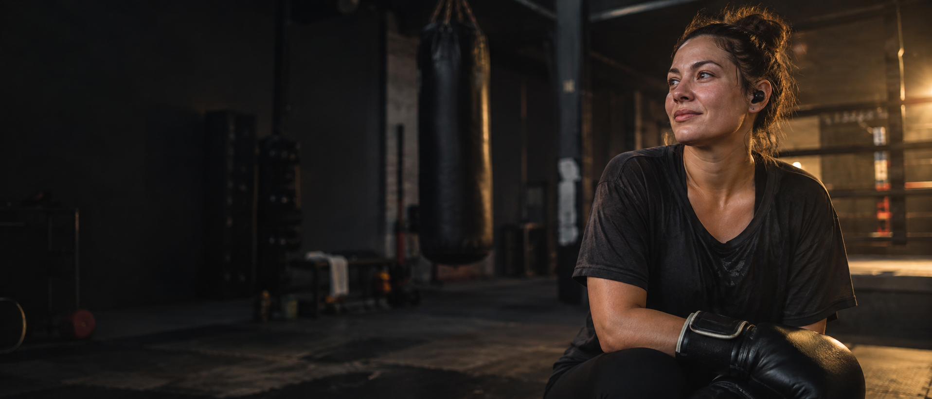 Athlete resting after training with a wireless earbud